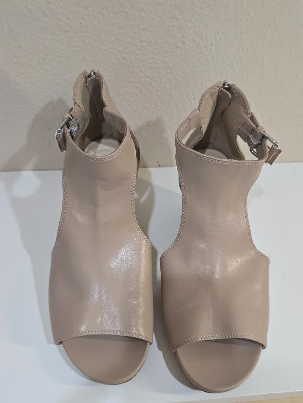 Reaction Kenneth Cole Taupe Open-Toe Ankle Strap Wedge